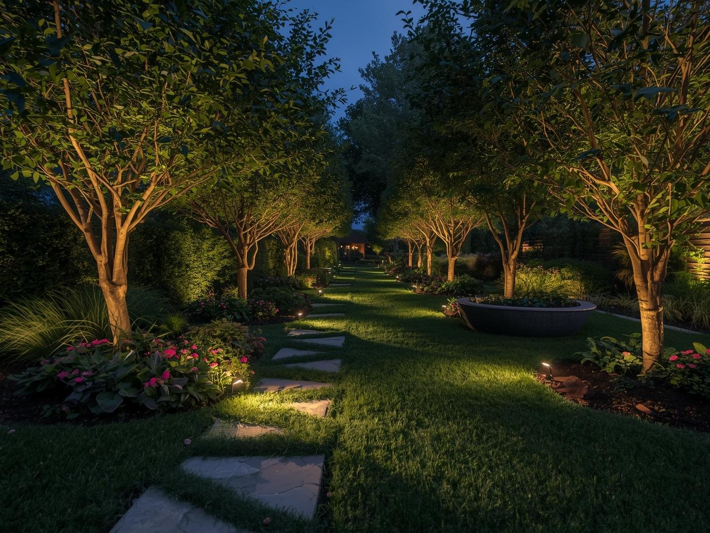 Garden with beautiful night lighting